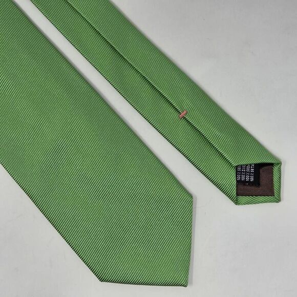 TAILORBYRD HANDMADE ITALY SILK TIE GREEN SATIN MICRO STRIPE WOVEN 3.25" X 57" - Picture 1 of 3
